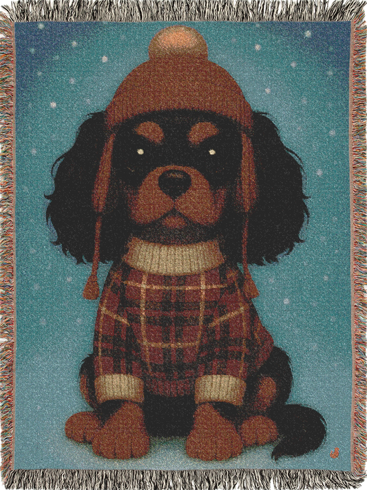 Cavy Comfort Themed Woven Blanket, Black and Tan